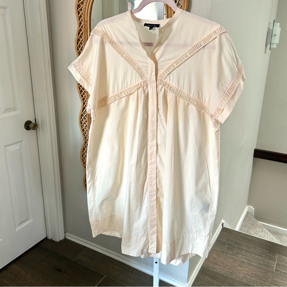 soeur Cream Short Button-Front Mini Dress